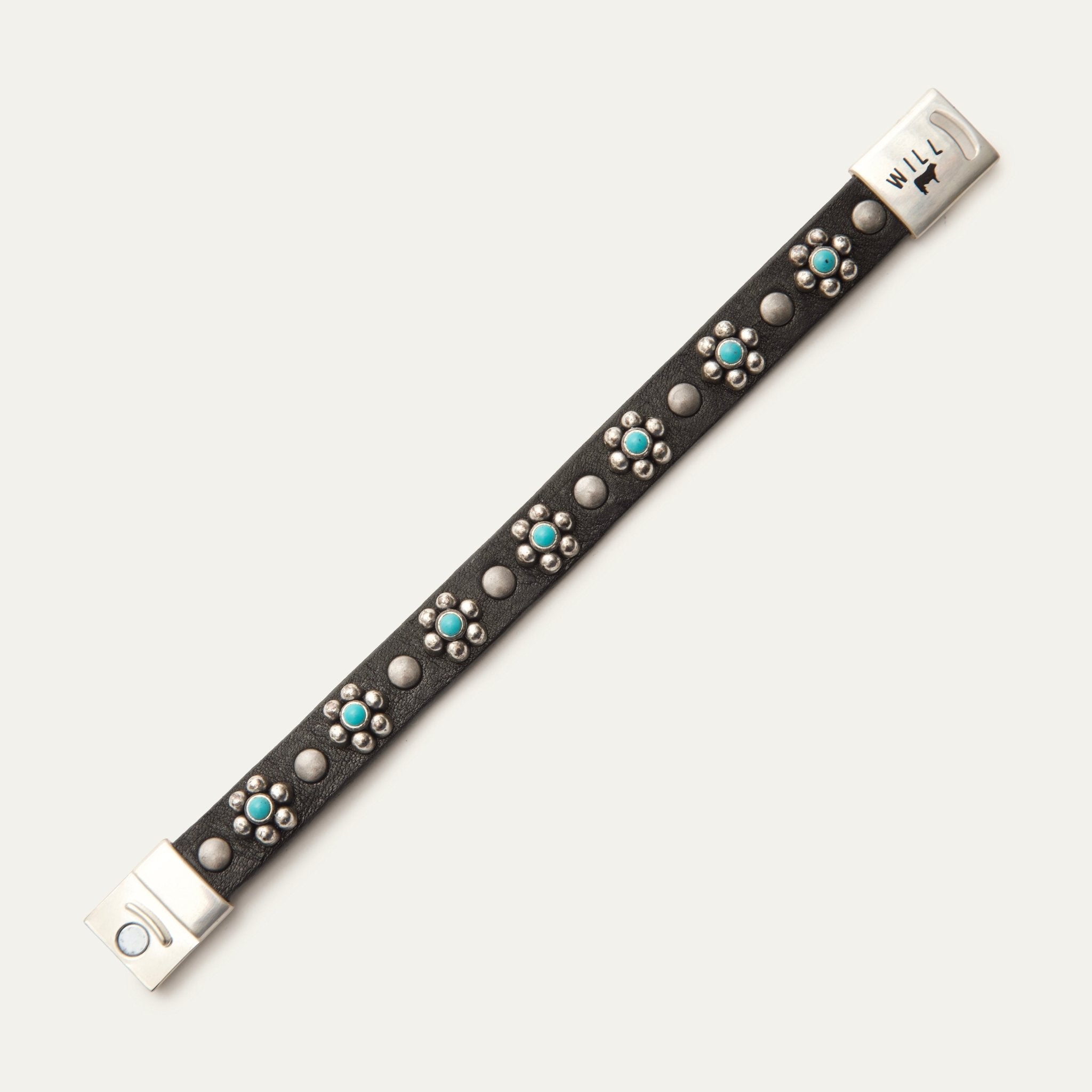 Magnetic Bracelet W/ Turquoise Flower - Will Leather Goods